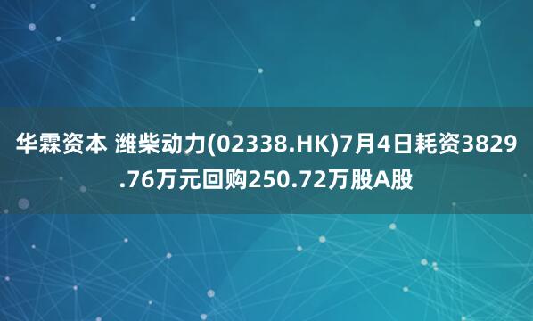 华霖资本 潍柴动力(02338.HK)7月4日耗资3829.76万元回购250.72万股A股